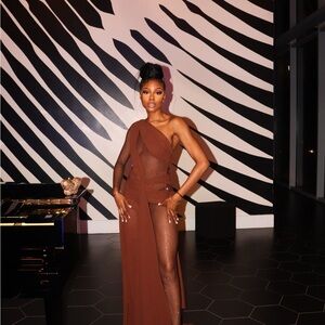 Elegant Brown One-Shoulder Gown